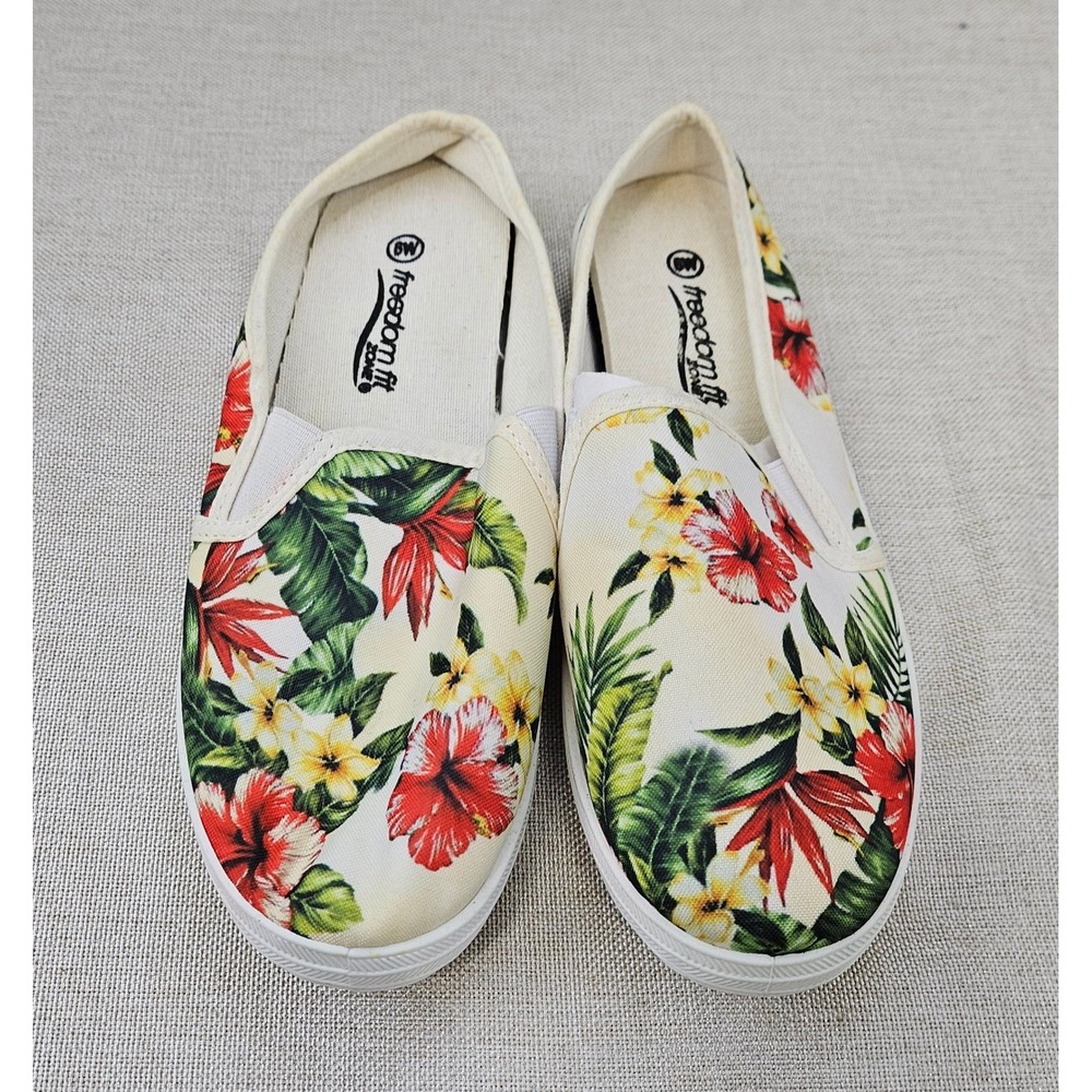 Freedom‎ Fit Zone Womens Slip On Canvas Floral Print Sneakers Shoes 7M New